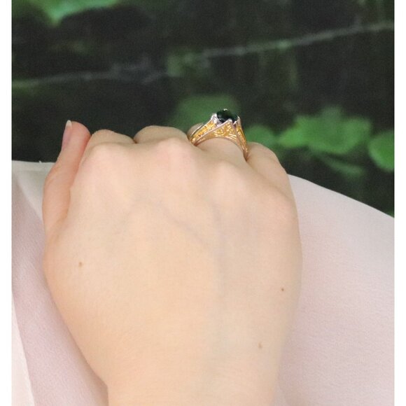 Sterling Silver and Gold Plate Lab Created Green Spinel Ring Size 7 - Picture 3 of 9